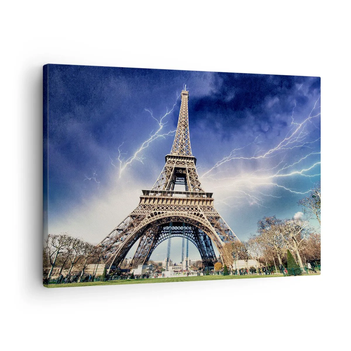 Tablou pe pânză Canvas - Turnul Eiffel cu un cer furtunos și fulgere în fundal - 70x50cm - Stăpânul furtunilor - Decorațiune modernă pentru perete pentru living și dormitor ARTTOR