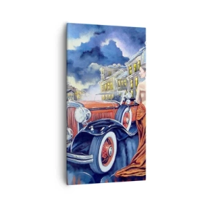 Tablou pe pânză - Nocturne în albastru și coral - 55x100 cm