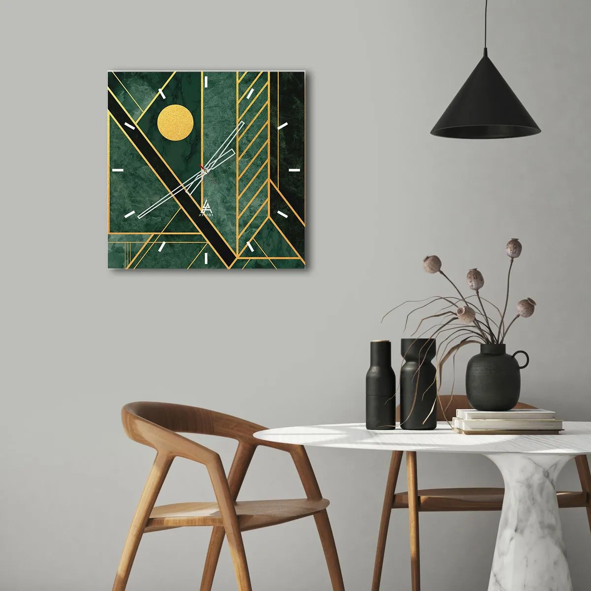 Ceas de perete - Ceas pe sticlă - Dinamica aurului și a azurului - 40x40 cm