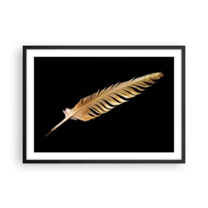 Poster în ramă neagră - Pană aurie perfectă - 70x50 cm