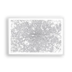 Poster în ramă albă - Harta labirintului din Londra - 91x61 cm