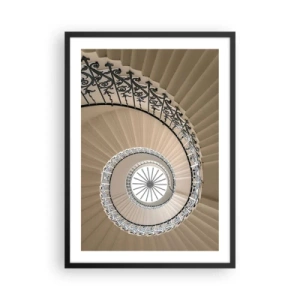 Poster în ramă neagră - Fotografie a unei scări în spirală cu balustradă decorativă - 50x70cm - În interiorul cochiliei - Decorațiune modernă pentru perete pentru living și dormitor ARTTOR