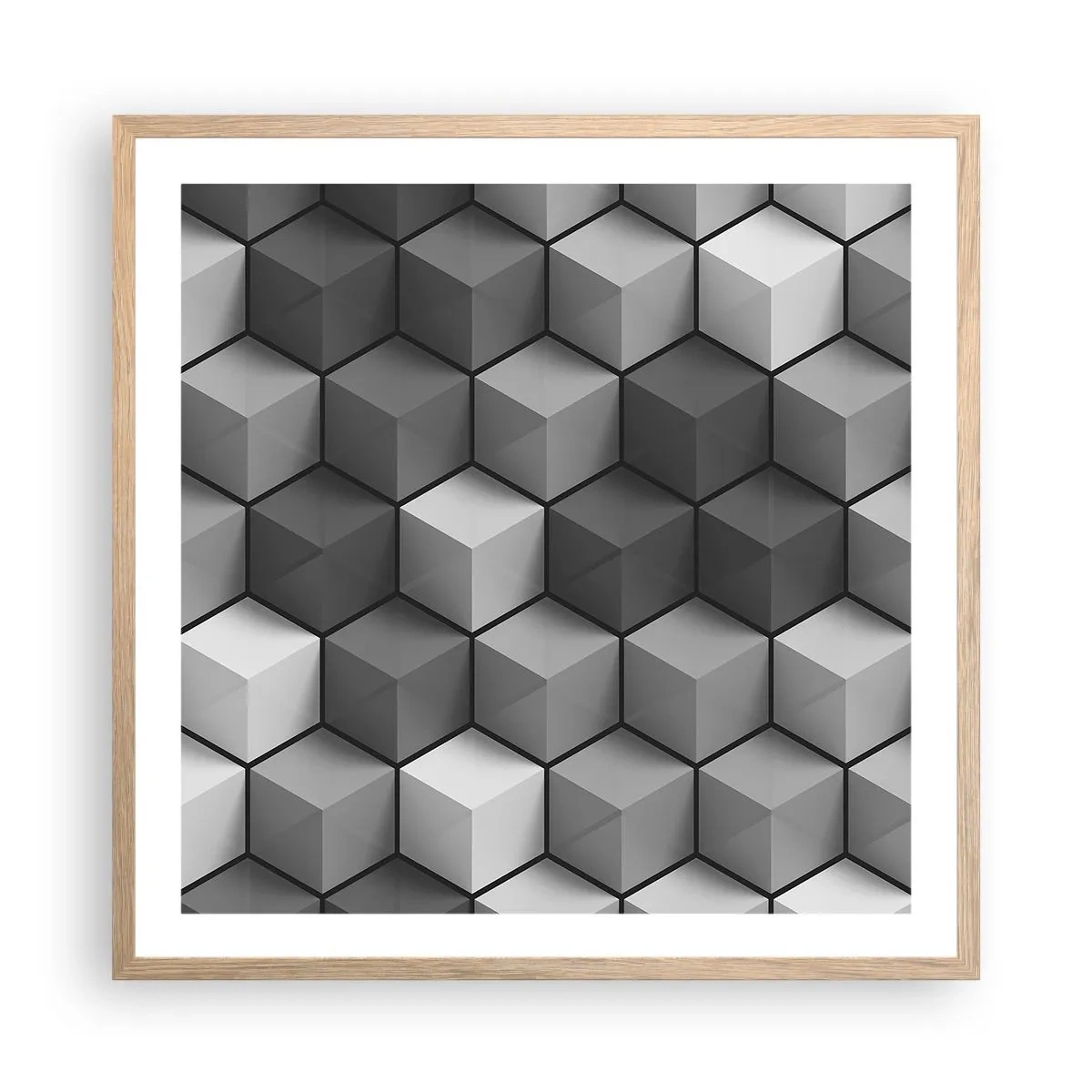 Poster în ramă de stejar deschis - Puzzle cubist - 60x60 cm