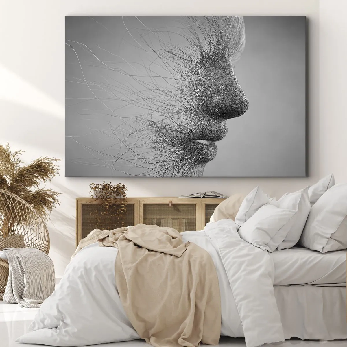 Tablou pe pânză Canvas - Profil facial artistic creat cu linii delicate - 70x50cm - Spiritul vântului - Decorațiune modernă pentru perete pentru living și dormitor ARTTOR