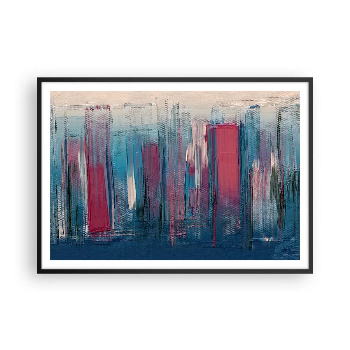 Poster în ramă neagră - Compoziție verticală în albastru și roșu - 100x70 cm