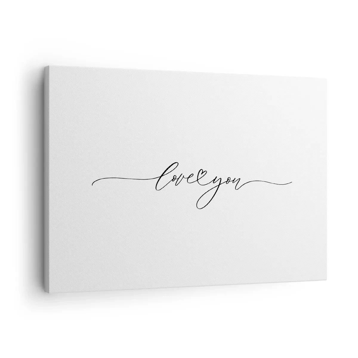 Tablou pe pânză Canvas - Inscripția „Te iubesc” într-un font elegant - 70x50cm - Negru pe alb - Decorațiune modernă pentru perete pentru living și dormitor ARTTOR