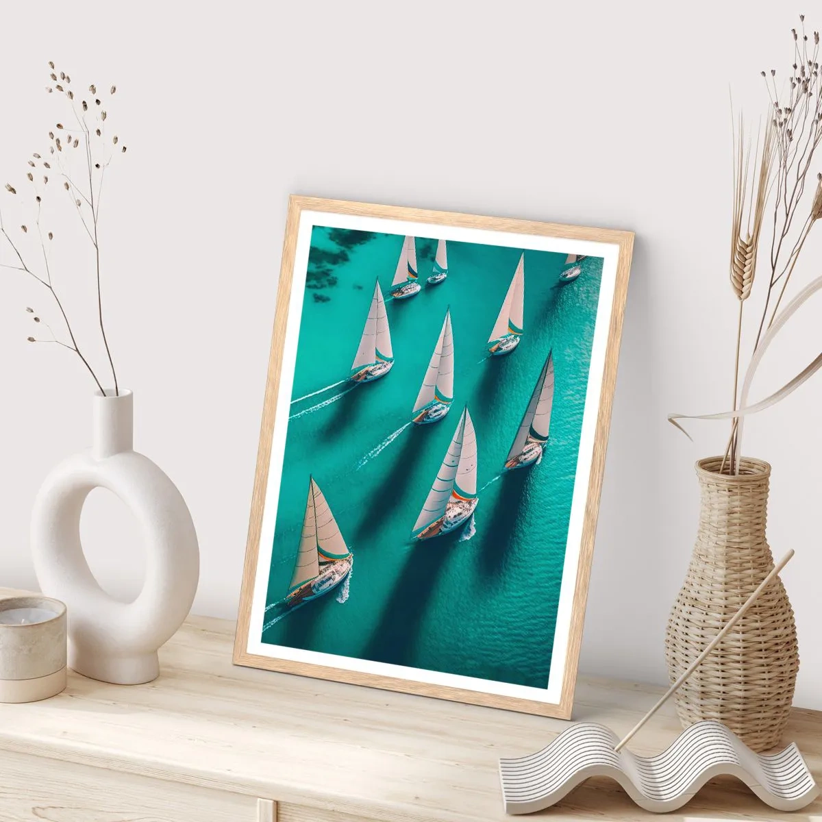 Poster în ramă de stejar deschis - Cursa cu vântul - 70x100 cm