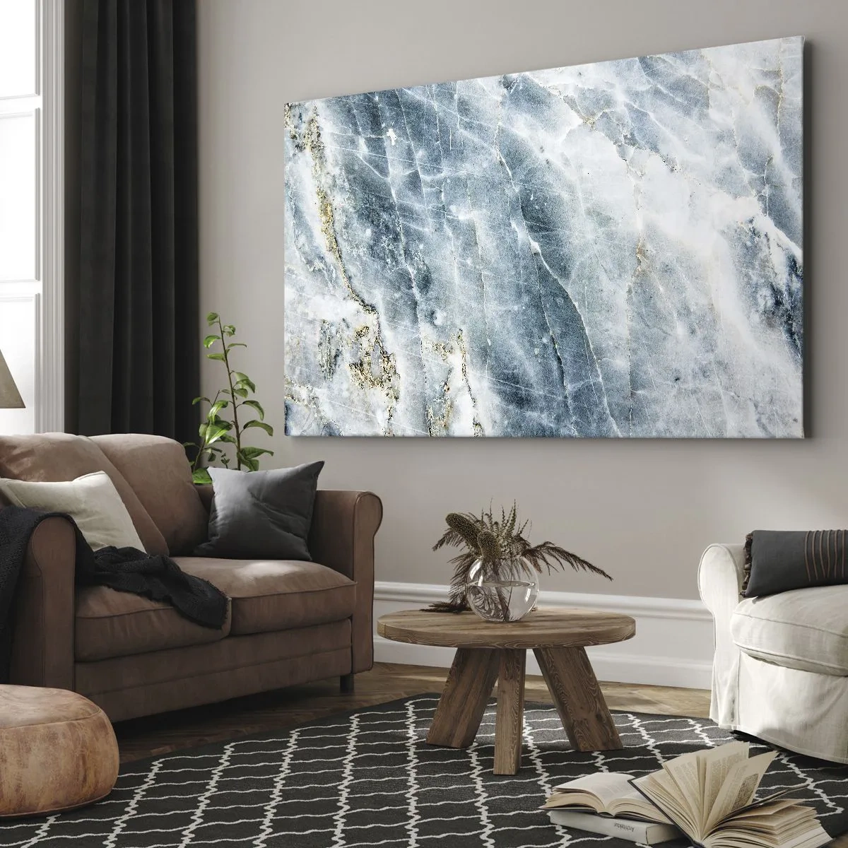 Tablou pe pânză Canvas - Textură de marmură în nuanțe de albastru și alb - 70x50cm - Lumea de gheață - Decorațiune modernă pentru perete pentru living și dormitor ARTTOR