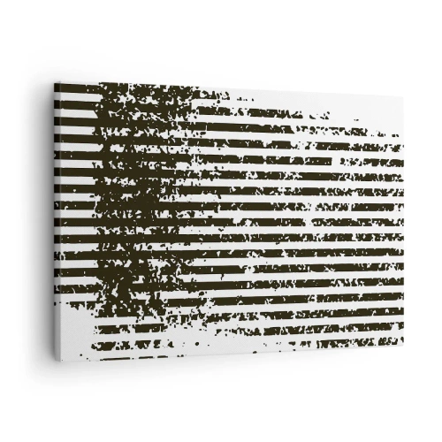 Tablou pe pânză Canvas - Linii abstracte cu efect de distress în alb și negru - 70x50cm - Ritm și zgomot - Decorațiune modernă pentru perete pentru living și dormitor ARTTOR