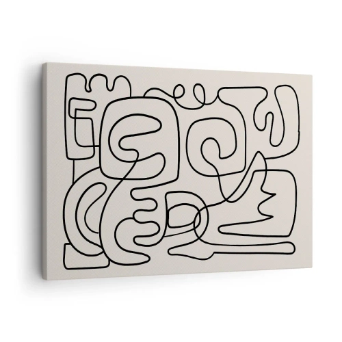 Tablou pe pânză Canvas - Model abstract de artă liniară în negru pe un fundal deschis - 70x50cm - Pe traseu - Decorațiune modernă pentru perete pentru living și dormitor ARTTOR