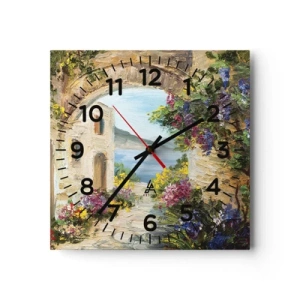 Ceas de perete - Ceas pe sticlă - Farmecul peisajului de coastă - 30x30 cm