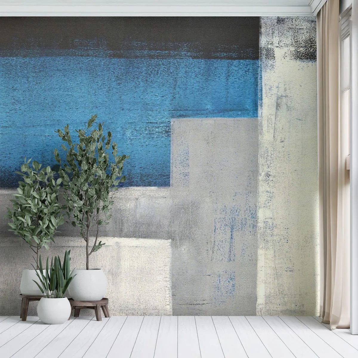 Tapet Standard Eco - Compoziție poetică de gri și albastru - Abstracția, Bucată, Pictura - 350x256 cm