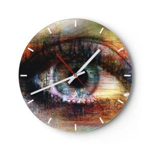 Ceas de perete - Ceas pe sticlă - Un ochi artistic în culori intense, contrastante - 30x30cm - Poți privi în suflet - Decorațiune modernă pentru perete pentru living, bucătărie și dormitor ARTTOR