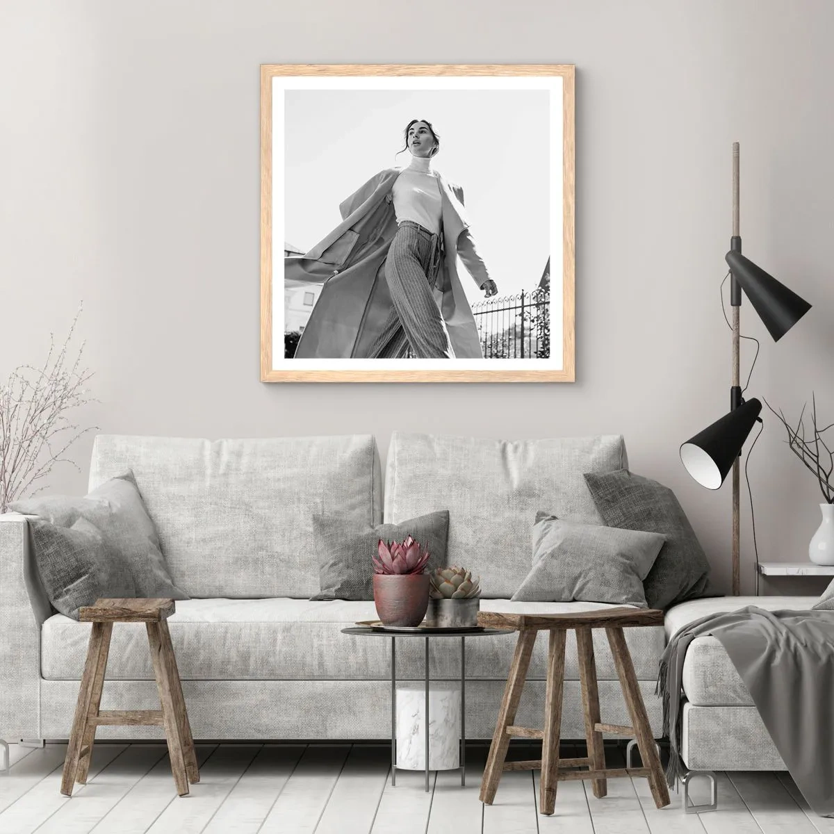 Poster în ramă de stejar deschis - Vii cu mine? - 30x30 cm