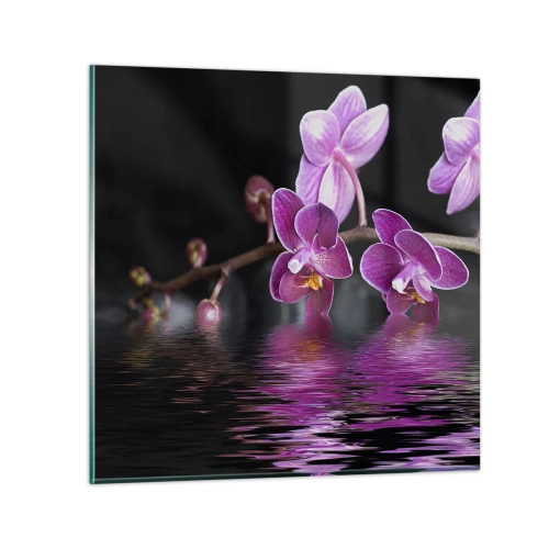 Tablou pe sticlă - Reflecție de frumusețe în liliac - 70x70 cm
