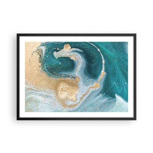 Poster în ramă neagră - Vârtej de aur și turcoaz - 70x50 cm