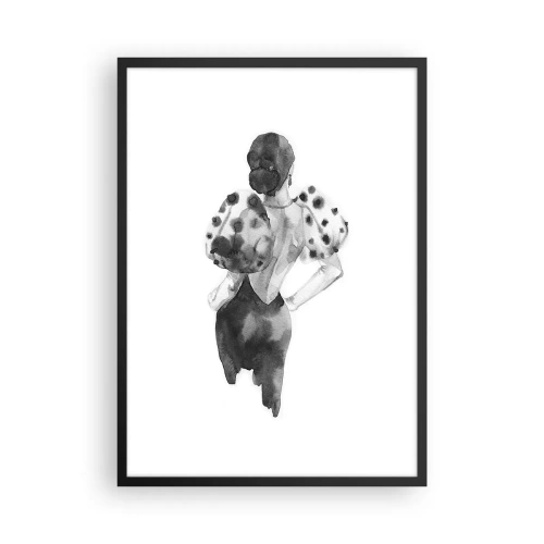 Poster în ramă neagră - Siluetă elegantă a unei femei în negru cu un accent elegant - 50x70cm - A trecut chiar pe lângă noi - Decorațiune modernă pentru perete pentru living și dormitor ARTTOR