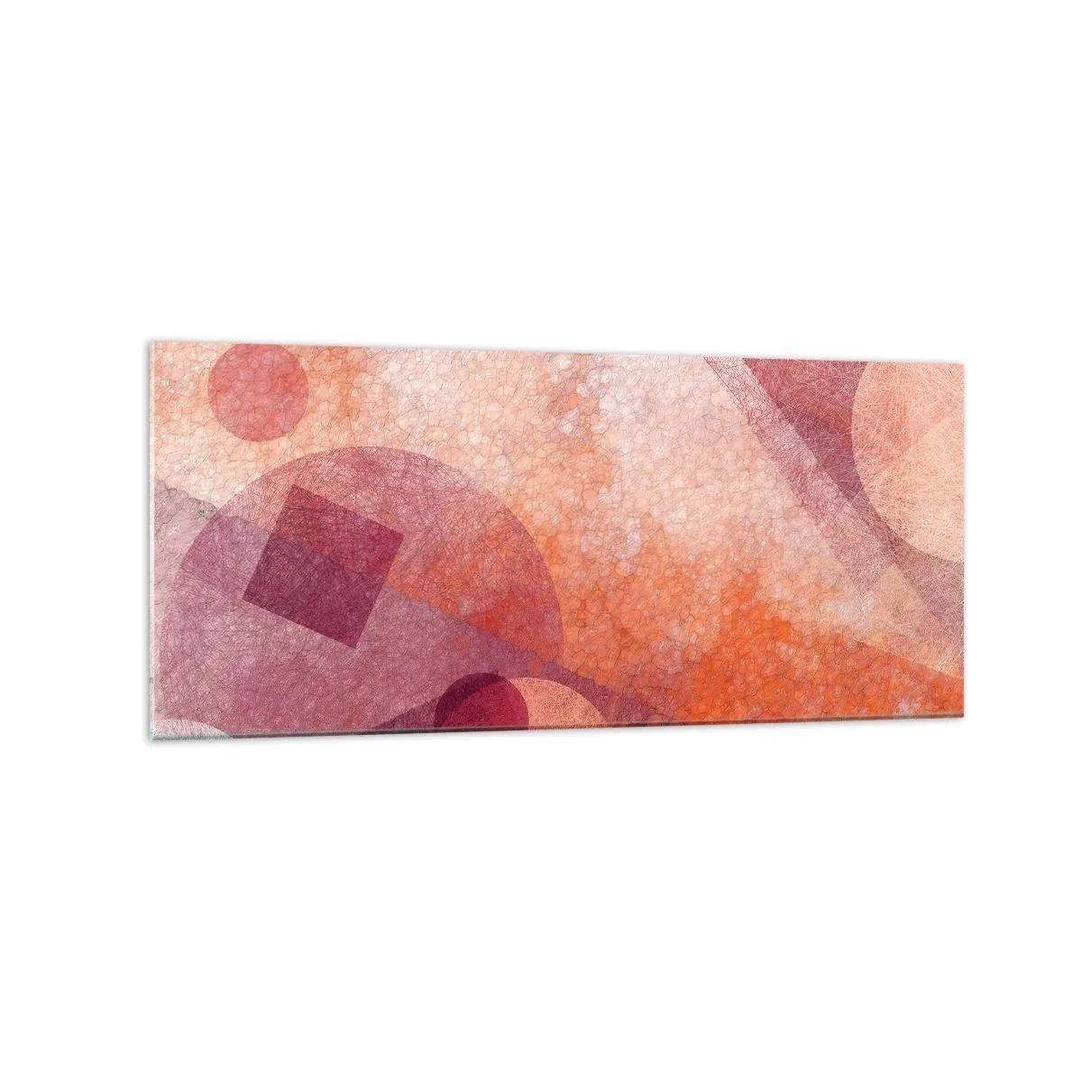 Tablou pe sticlă - Transformări geometrice în roz - 120x50 cm