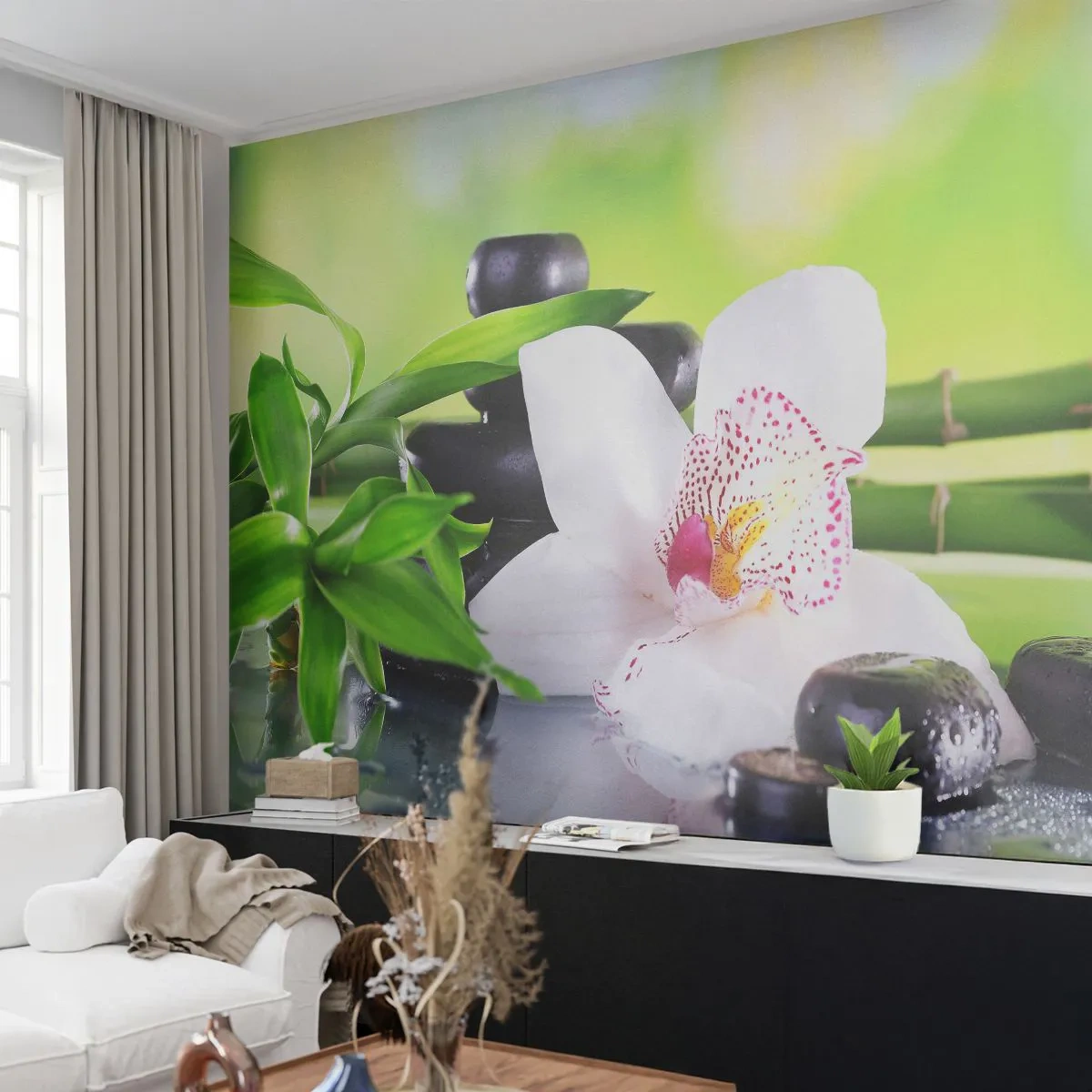 Tapet Standard Eco - Prospețime răcoroasă - Bambus, Floare, Orhidee - 400x280 cm