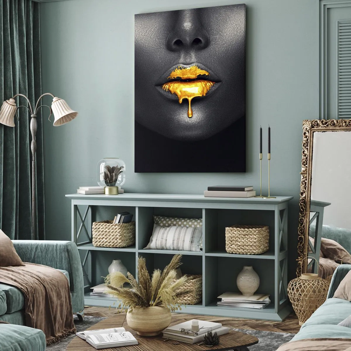 Tablou pe pânză - Buzele de aur - 50x70 cm