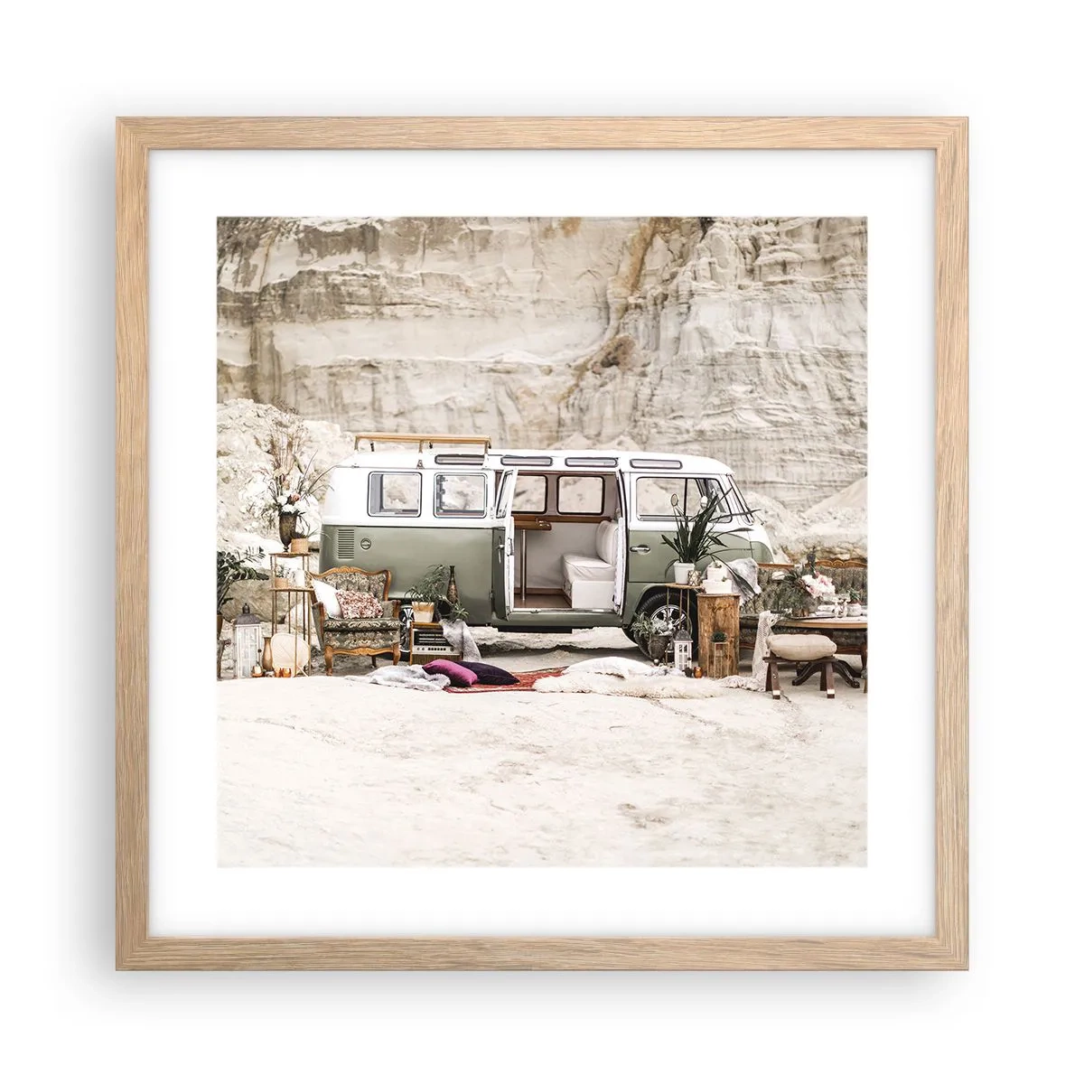 Poster în ramă de stejar deschis - Să înceapă călătoria - 40x40 cm