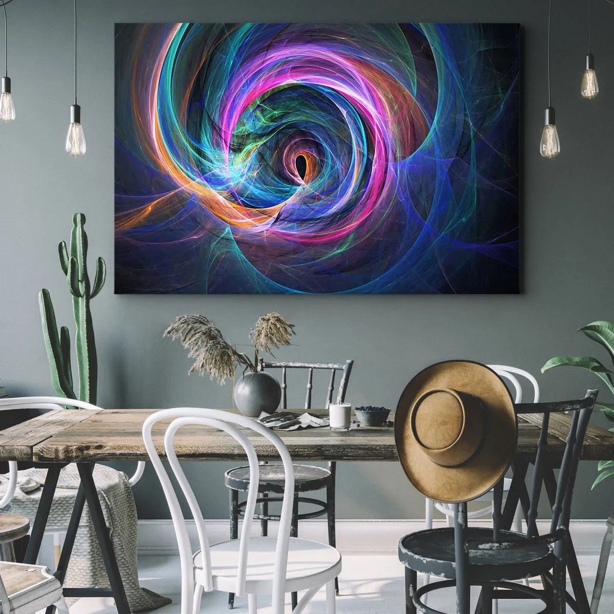 Tablou pe pânză Canvas - Un vârtej abstract de culori în nuanțe de violet, roz și albastru. - 70x50cm - Unde mă vei duce? - Decorațiune modernă pentru perete pentru living și dormitor ARTTOR