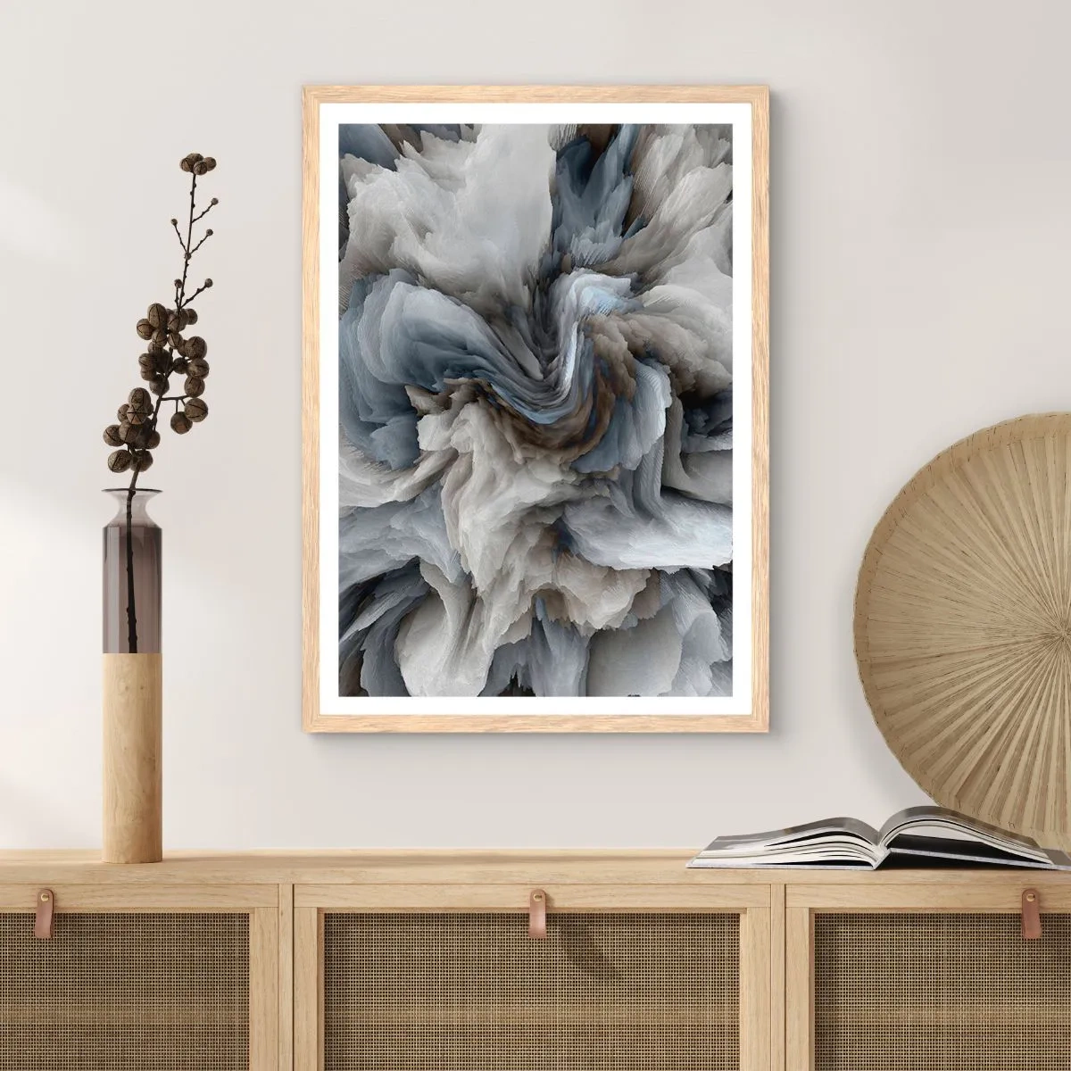 Poster în ramă de stejar deschis - Piatră și floare - 30x40 cm