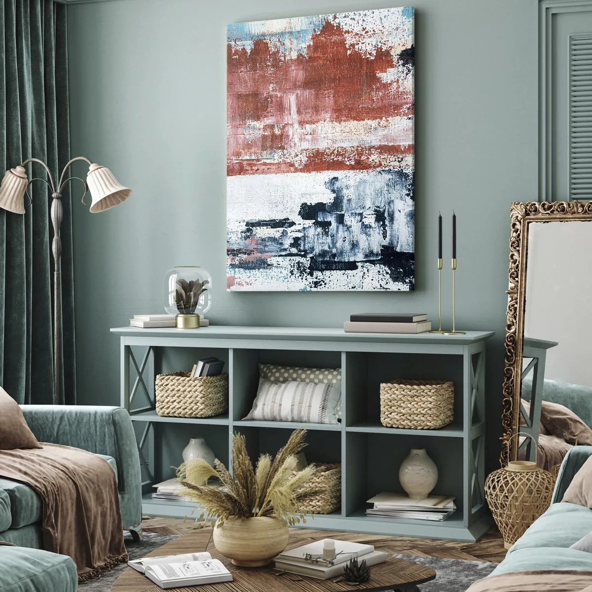 Tablou pe pânză - Jumi-juma abstract - 55x100 cm