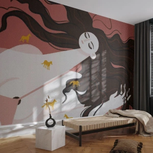 Tapet Premium Canvas - Visul despre calul de aur - Femeie, Portret, Minimalism - 350x256 cm