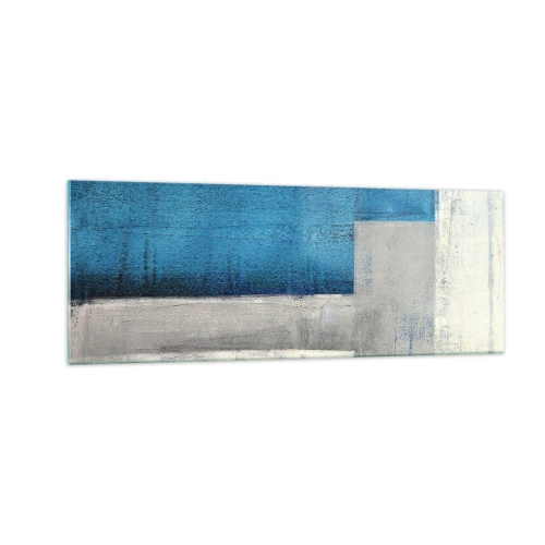 Tablou pe sticlă - Compoziție poetică de gri și albastru - 140x50 cm