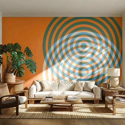 Tapet Standard Eco - Cercuri concentrice geometrice pe un fundal portocaliu - 100x70cm - Variație circulară abstractă - Decorațiune modernă pentru perete pentru living și dormitor ARTTOR
