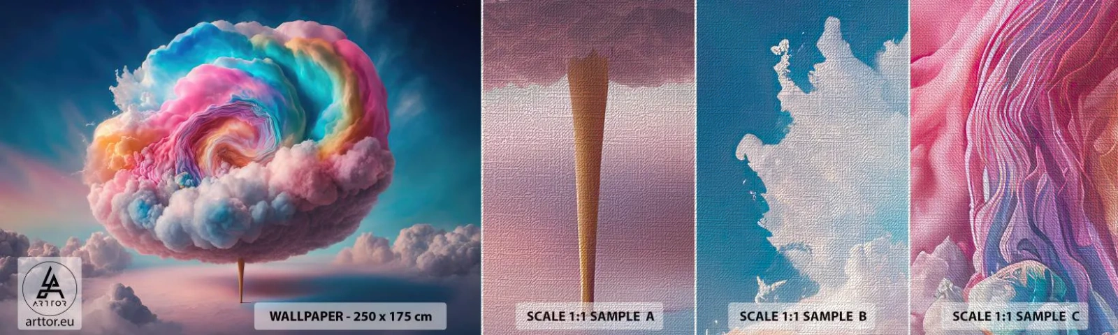 Mostră tapet Premium Canvas - Visul unui parc de distracții - Pastel, nori, Îndulcită - 100x30 cm