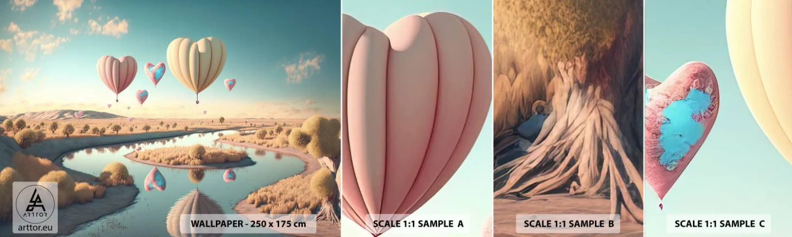 Mostră de Tapet Standard Eco - Iubirea ne înalță - baloane, Pastel, Bomboane - 100x30 cm