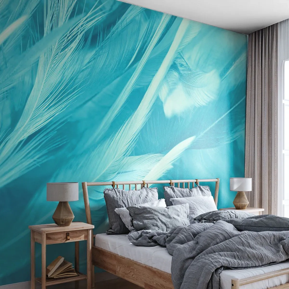 Tapet Standard Eco - Înecându-se în puf - Pene de pasăre, Pasăre, Grafică - 250x175 cm