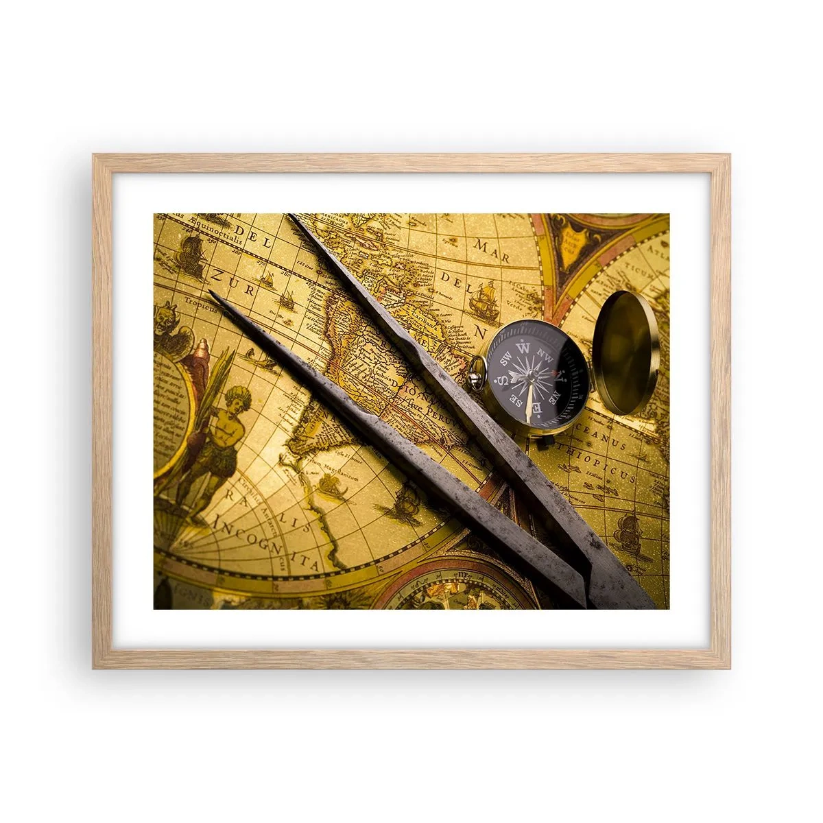 Poster în ramă de stejar deschis - Unde sunt aceste comori? - 50x40 cm