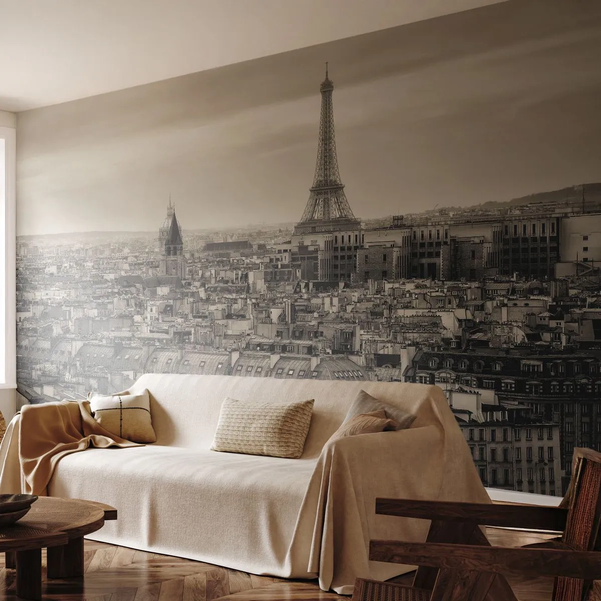 Tapet Premium Canvas - Deasupra acoperișurilor Parisului - Oraș, Paris, Arhitectură - 250x175 cm
