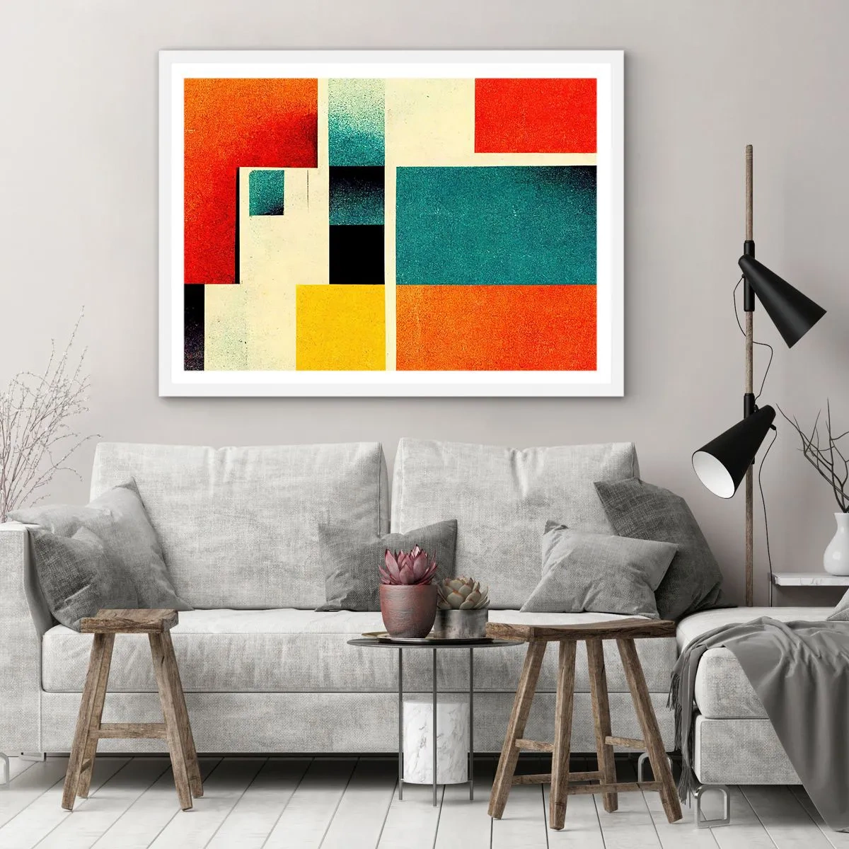 Poster în ramă albă - Abstracție geometrică - energie bună - 70x50 cm