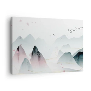 Tablou pe pânză Canvas - Munți abstracți în nuanțe pastelate - 70x50cm - Peste vârfuri - Decorațiune modernă pentru perete pentru living și dormitor ARTTOR