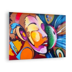 Tablou pe sticlă - Abstracție colorată a fețelor în stilul artei stradale - 70x50cm - Atingere de culoare - Decorațiune modernă pentru perete pentru living și dormitor ARTTOR