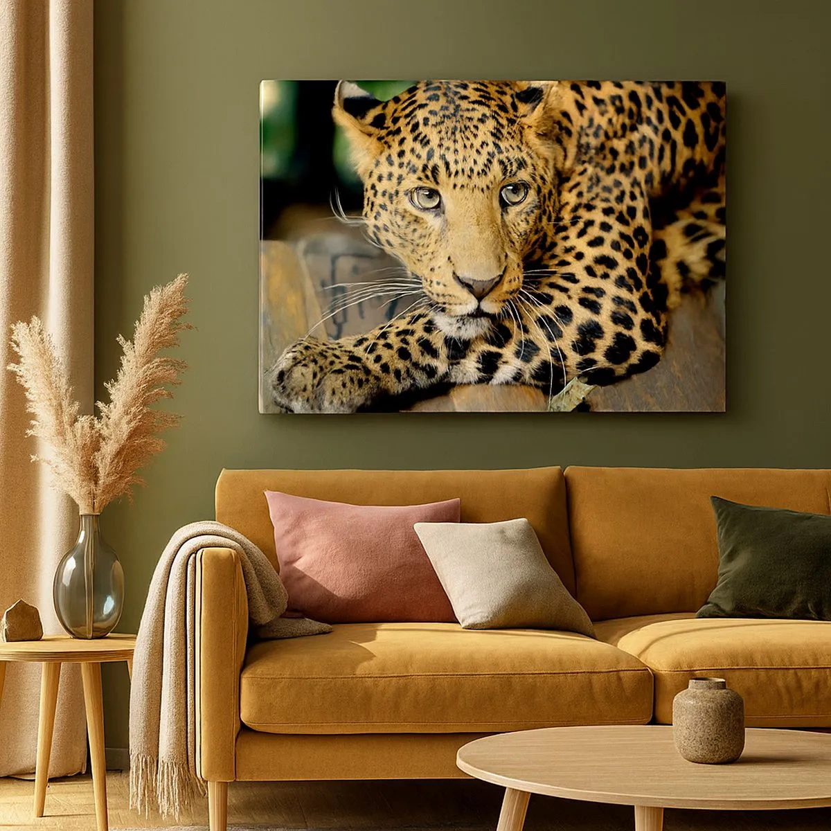 Tablou pe pânză Canvas - Portretul unui leopard în mediul său natural - 70x50cm - Nu-ți fie teamă, apropie-te - Decorațiune modernă pentru perete pentru living și dormitor ARTTOR