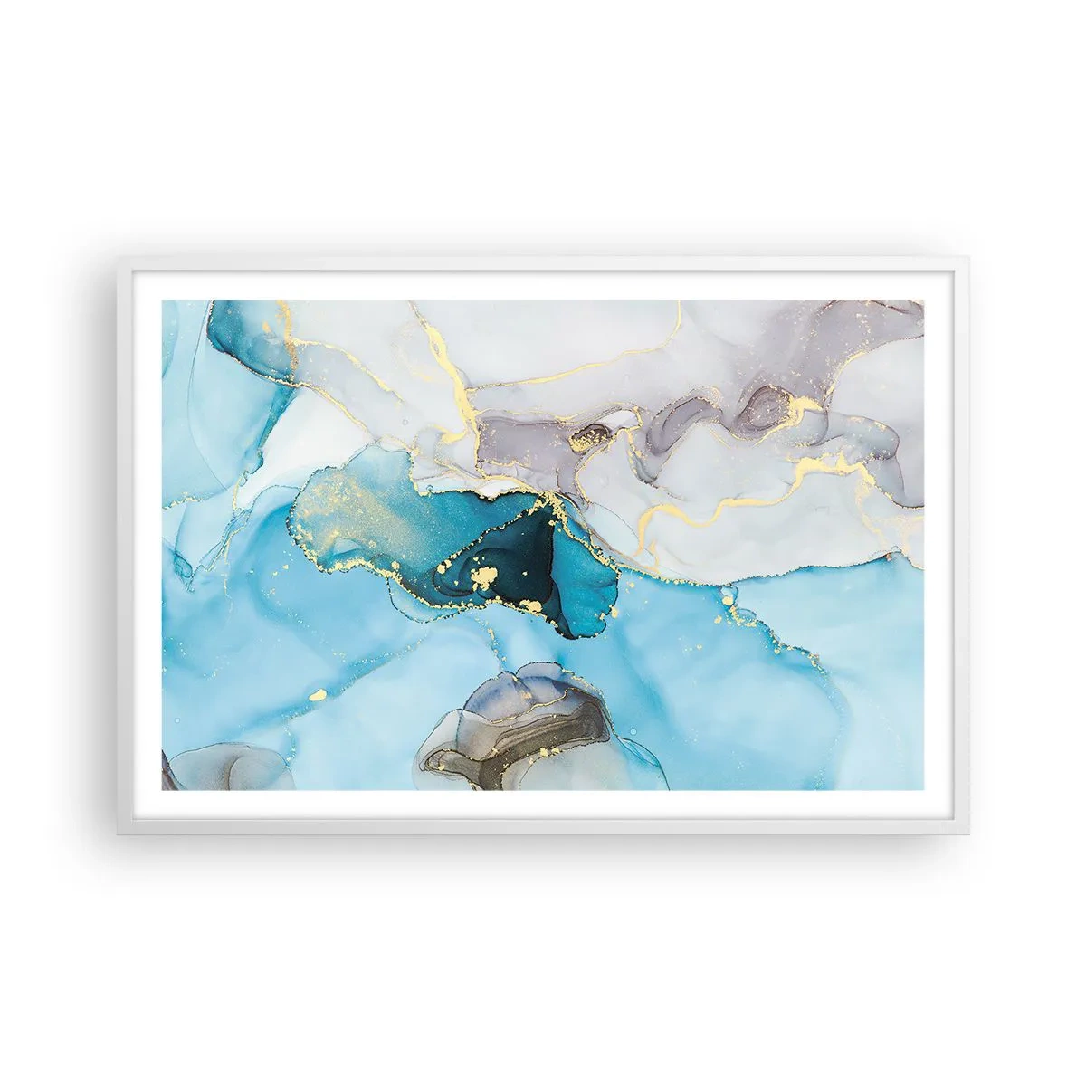 Poster în ramă albă - Un studiu al întâlnirii dintre gri și turcoaz - 91x61 cm