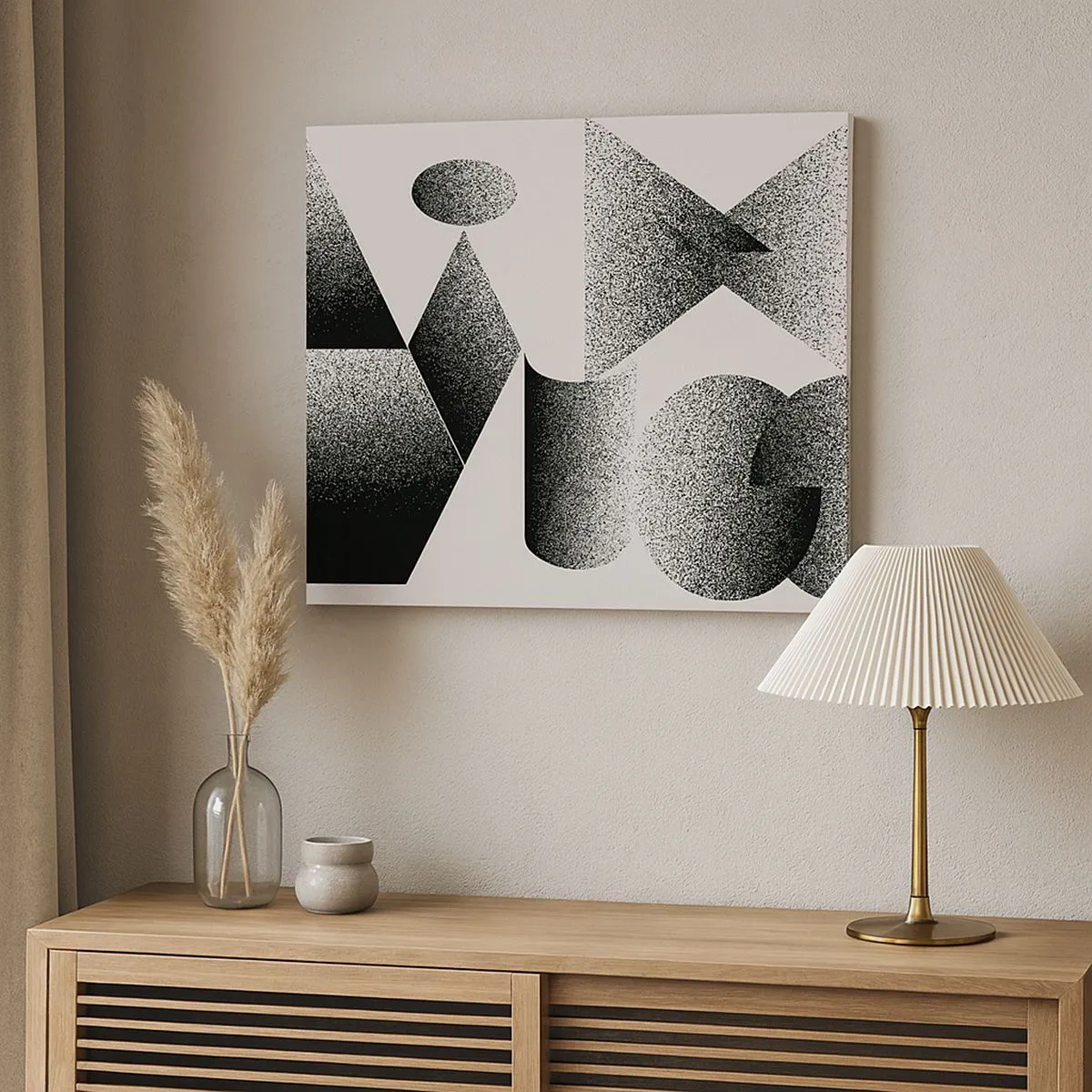 Tablou pe pânză Canvas - Geometrie compusă din unghiuri și forme ovale - 70x50cm - Unghiuri și ovale - Decorațiune modernă pentru perete pentru living și dormitor ARTTOR