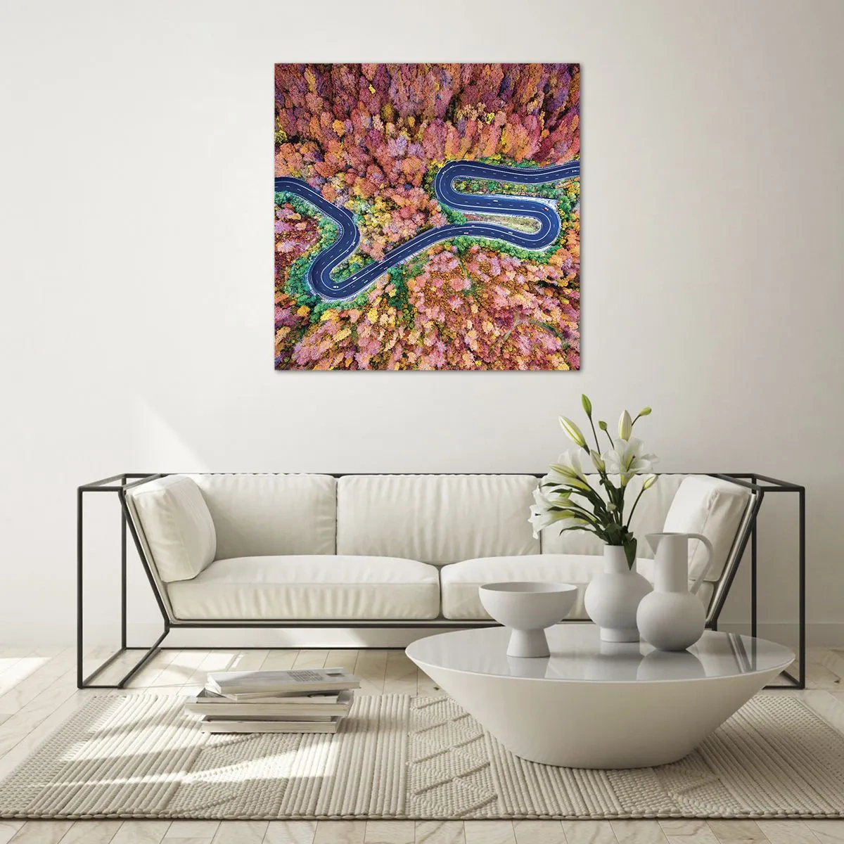 Tablou pe sticlă - Un drum șerpuit prin pădure - 70x70 cm