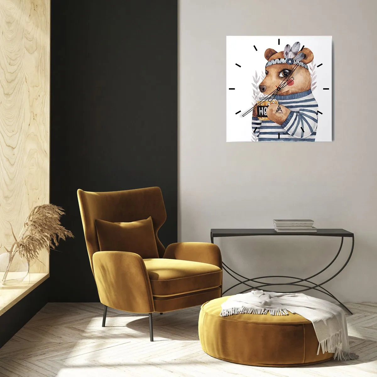 Ceas de perete - Ceas pe sticlă - Ursoaică dulce - 30x30 cm