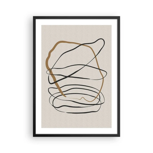Poster în ramă neagră - Abstracție minimalistă cu linii dinamice - 50x70cm - Compoziție - Dans posesiv - Decorațiune modernă pentru perete pentru living și dormitor ARTTOR