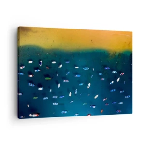 Tablou pe pânză Canvas - Vedere aeriană a bărcilor pe apă și a unui țărm nisipos - 70x50cm - Joc de vacanță - Decorațiune modernă pentru perete pentru living și dormitor ARTTOR