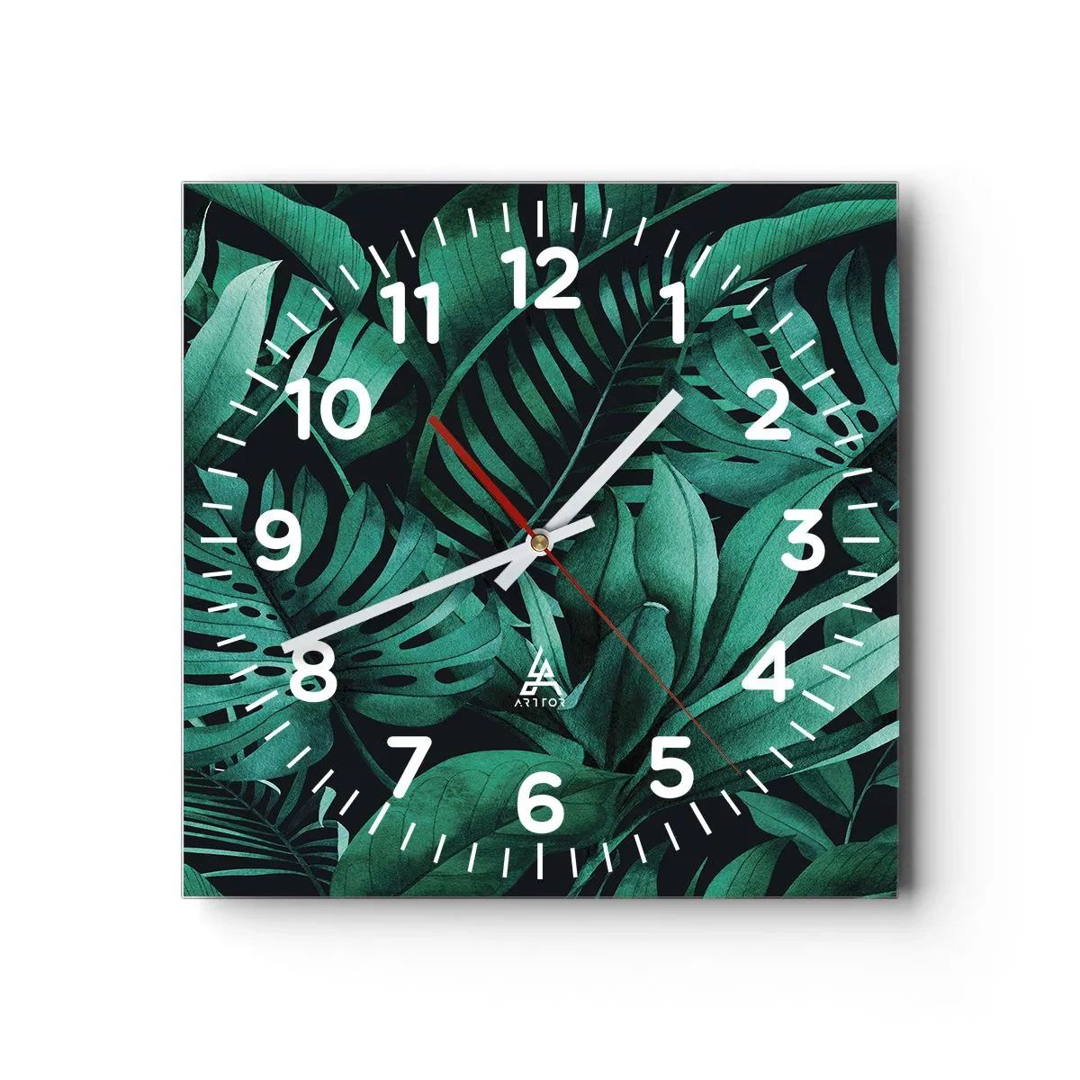 Ceas de perete - Ceas pe sticlă - Profunzimea verdelui tropical - 40x40 cm