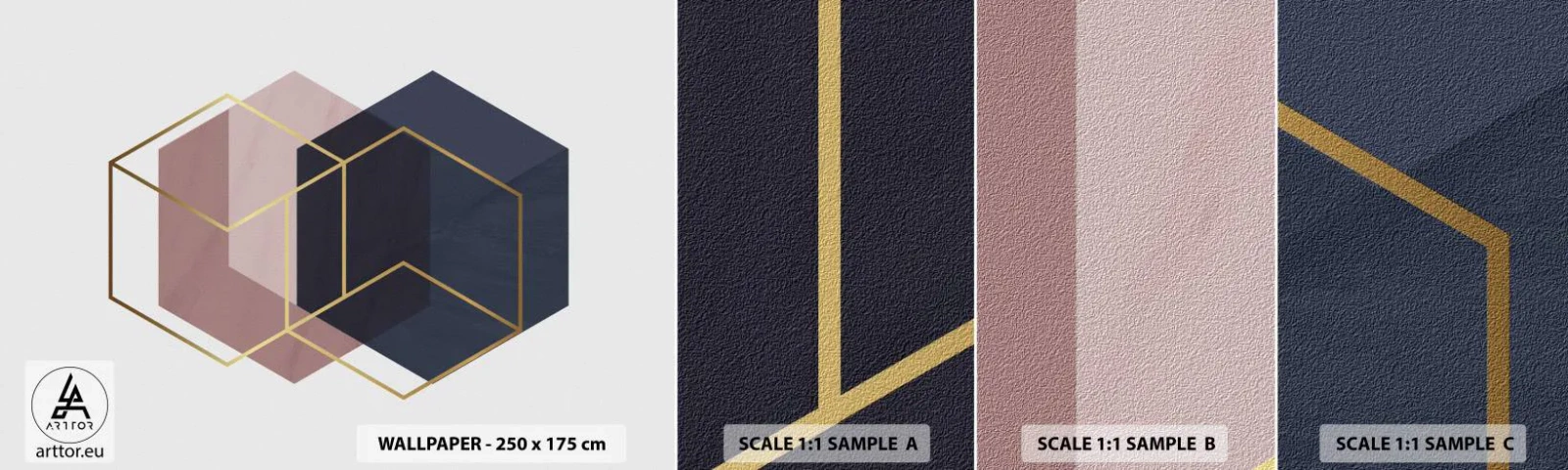 Mostră tapet autocolant Deluxe Sticker - Puterea simplității - Abstracția, Bucată, Hexagen - 100x30 cm