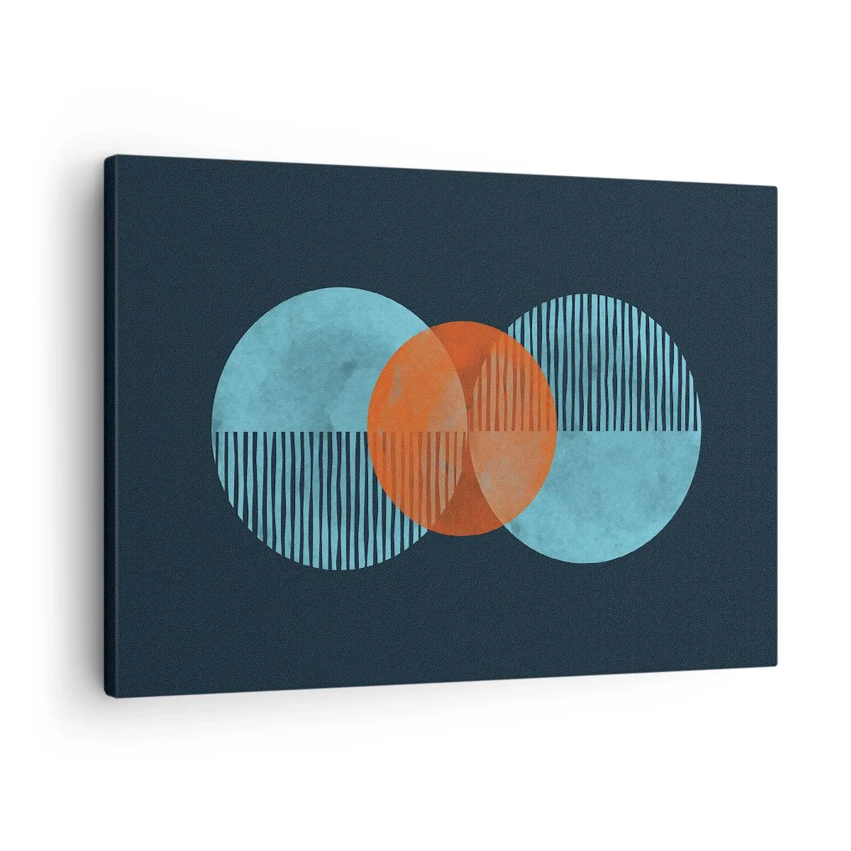 Tablou pe pânză Canvas - Cercuri geometrice în nuanțe de albastru și portocaliu - 70x50cm - Compoziție simetrică - Decorațiune modernă pentru perete pentru living și dormitor ARTTOR