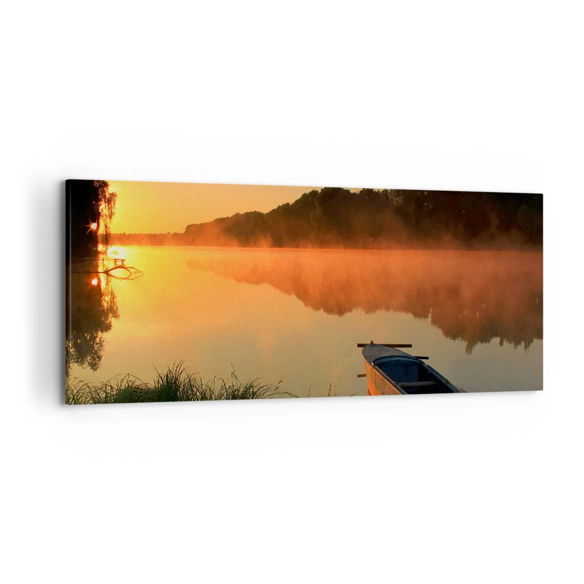 Tablou pe pânză - Răsăritul soarelui peste apă ca un strat de oglindă - 120x50 cm